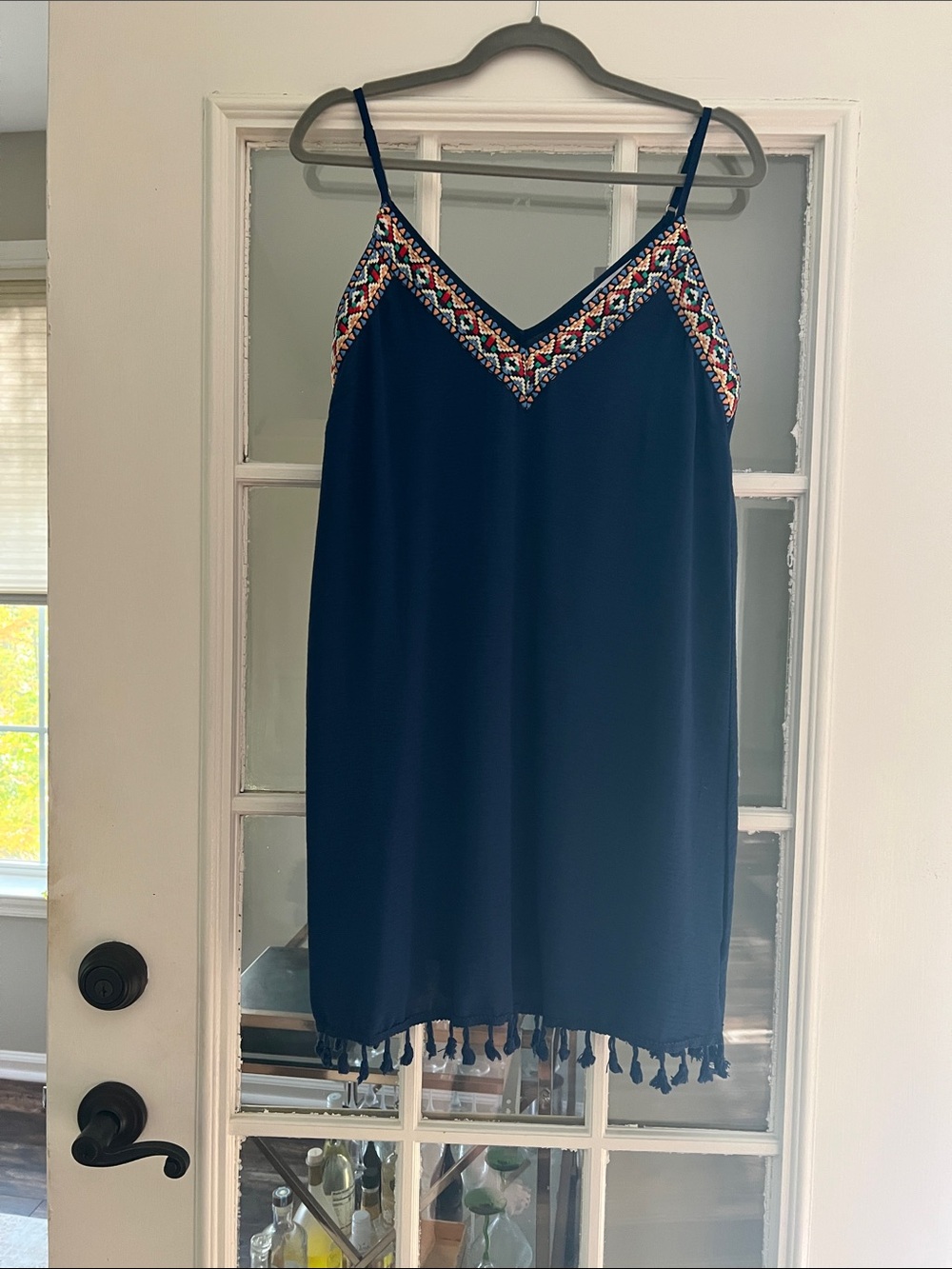Cupshe Navy V-Neck Tassel Swim Cover-Up with Colorful Embroidered Trim